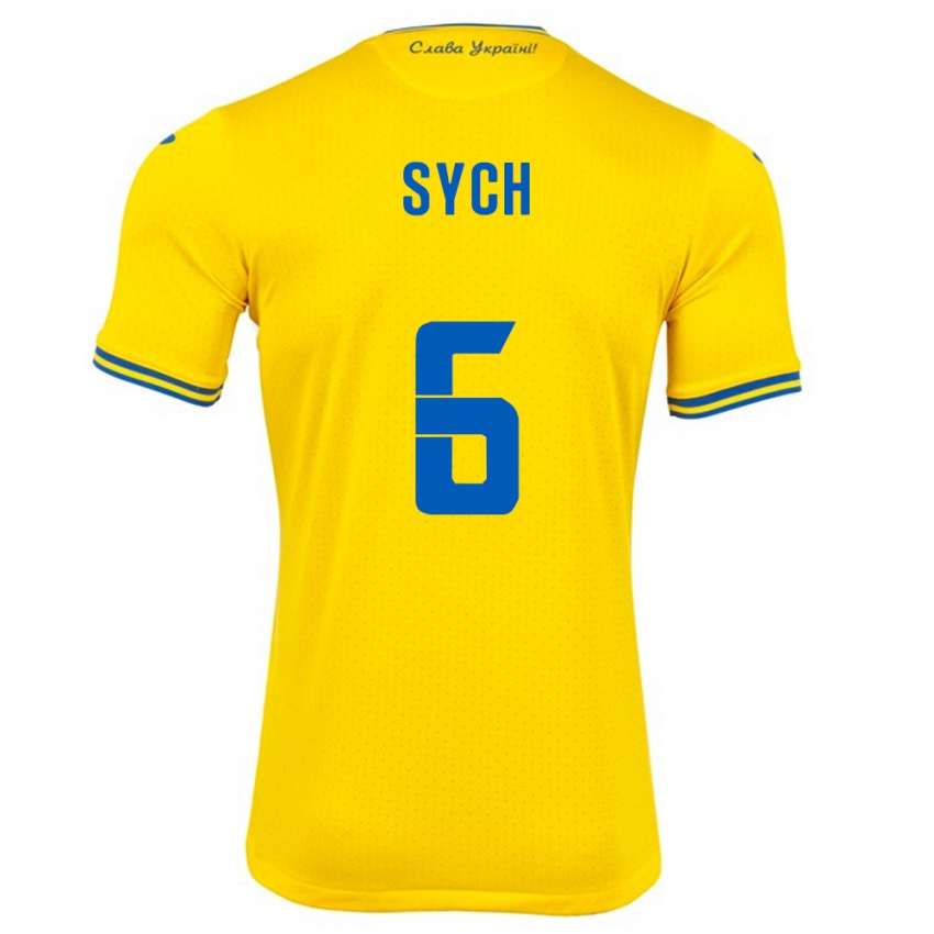 Homem Camisola Ucrânia Oleksiy Sych #6 Amarelo Principal 24-26 Camisa Brasil