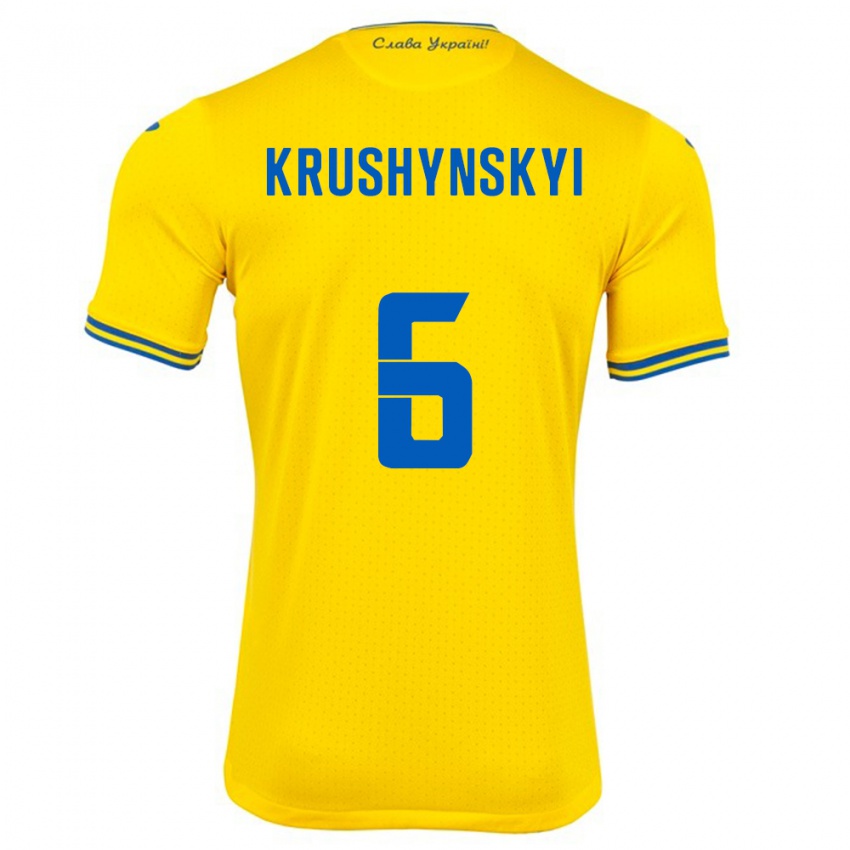 Homem Camisola Ucrânia Borys Krushynskyi #6 Amarelo Principal 24-26 Camisa Brasil