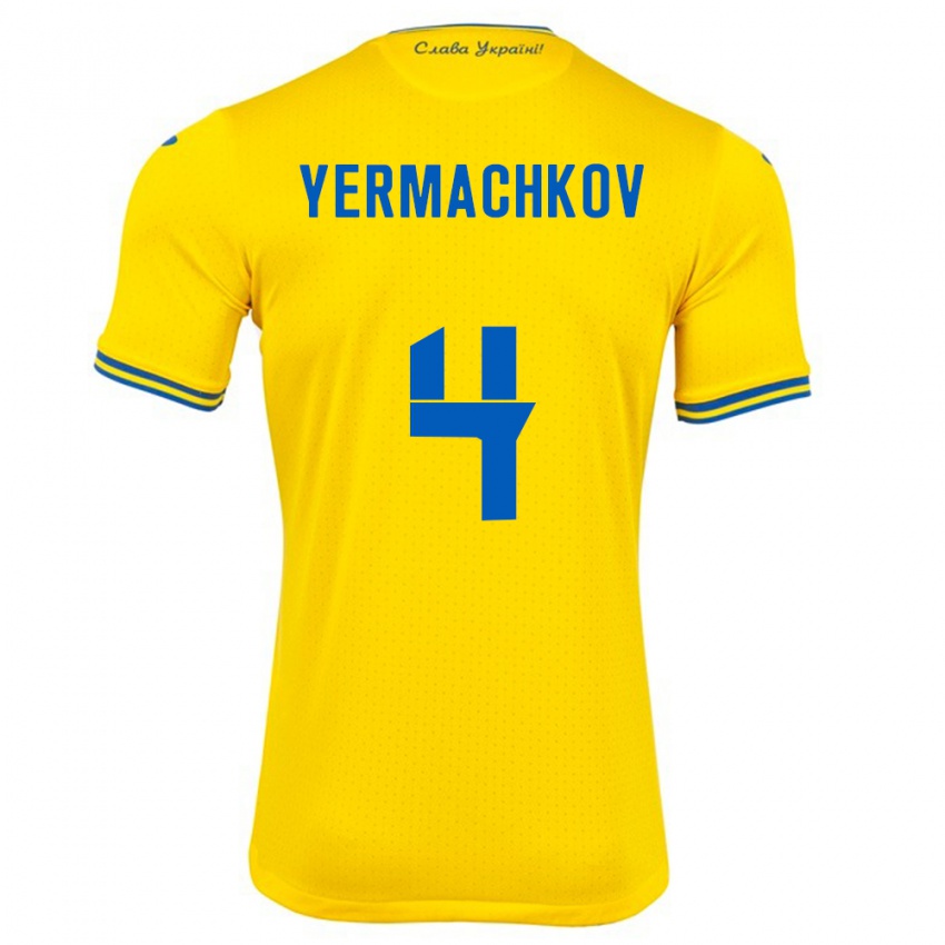 Homem Camisola Ucrânia Ivan Yermachkov #4 Amarelo Principal 24-26 Camisa Brasil