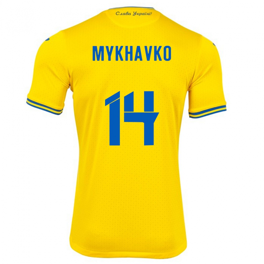 Homem Camisola Ucrânia Taras Mykhavko #14 Amarelo Principal 24-26 Camisa Brasil