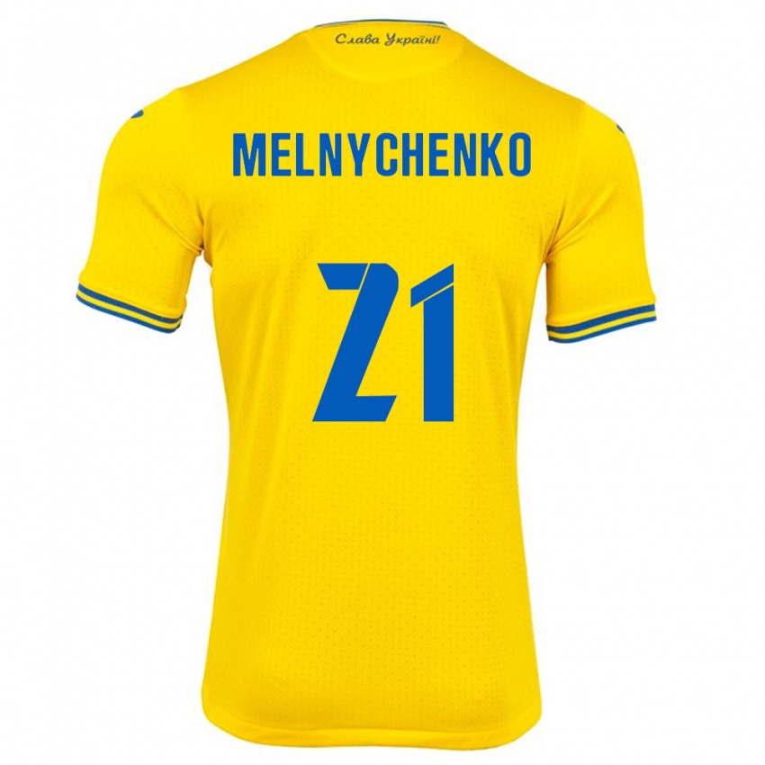 Homem Camisola Ucrânia Maksym Melnychenko #21 Amarelo Principal 24-26 Camisa Brasil