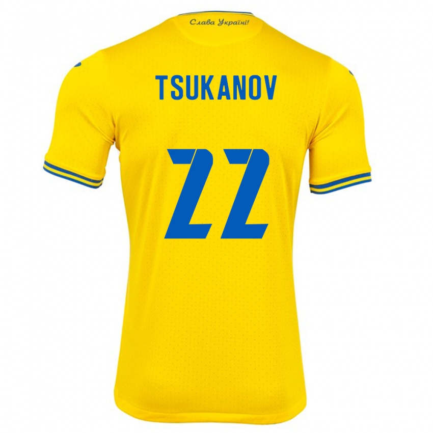 Homem Camisola Ucrânia Viktor Tsukanov #22 Amarelo Principal 24-26 Camisa Brasil