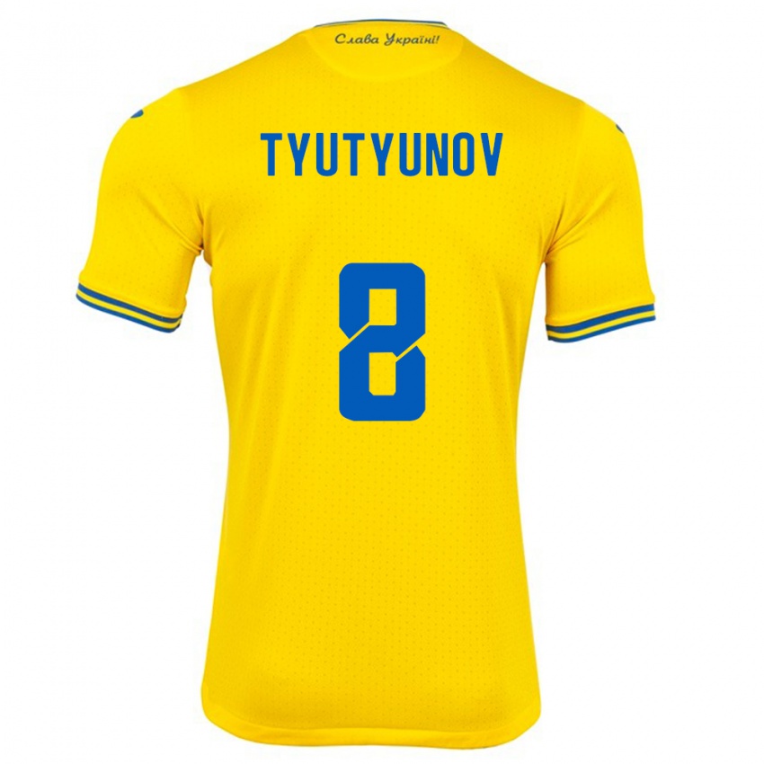 Homem Camisola Ucrânia Vladyslav Tyutyunov #8 Amarelo Principal 24-26 Camisa Brasil