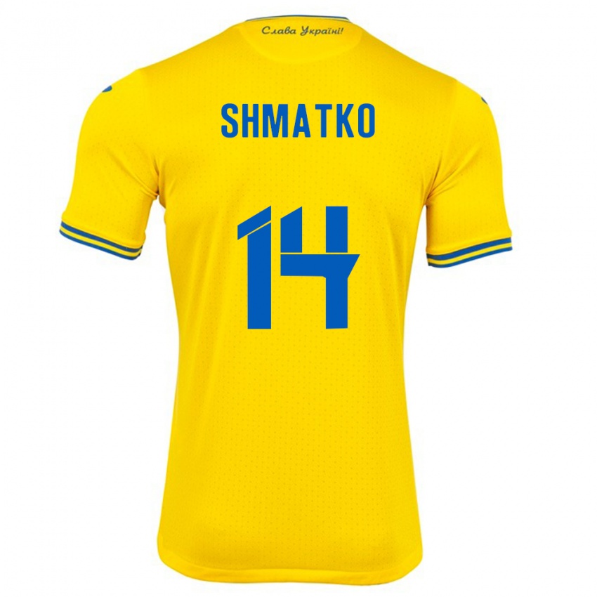 Homem Camisola Ucrânia Lyubov Shmatko #14 Amarelo Principal 24-26 Camisa Brasil