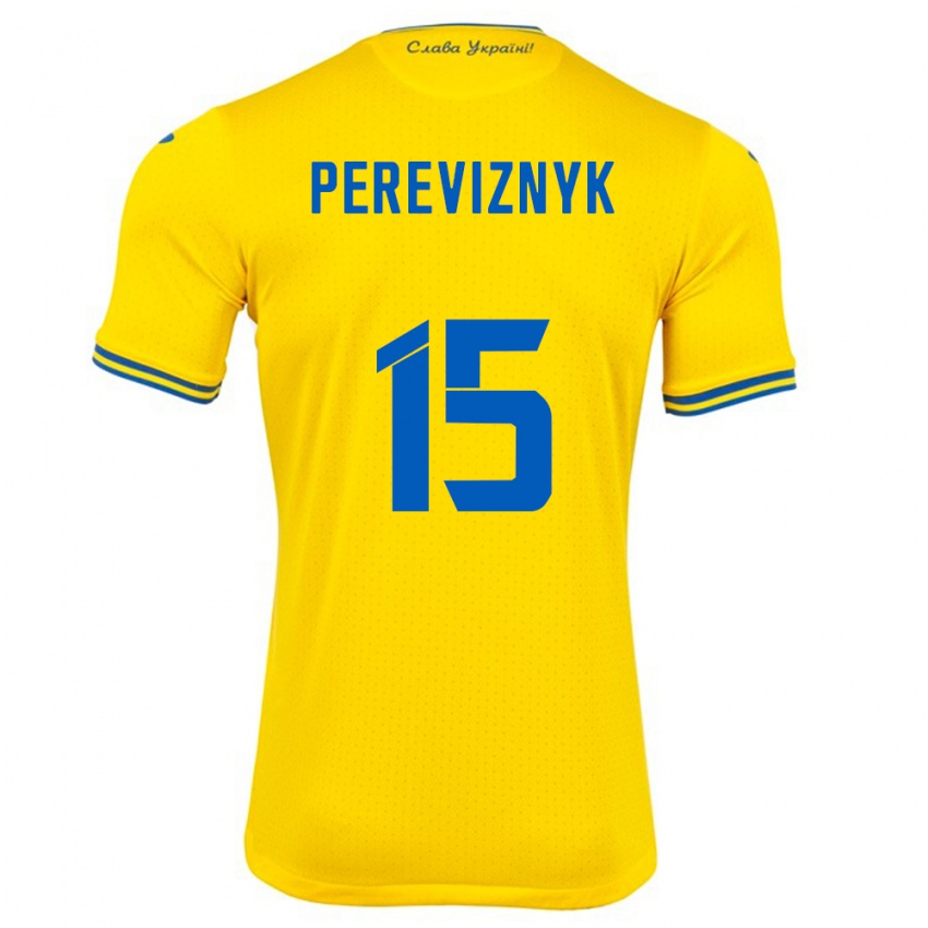 Homem Camisola Ucrânia Khrystyna Pereviznyk #15 Amarelo Principal 24-26 Camisa Brasil
