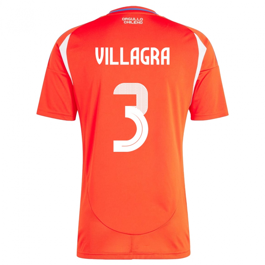 Homem Camisola Chile Jonathan Villagra #3 Vermelho Principal 24-26 Camisa Brasil