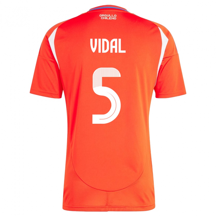 Homem Camisola Chile Valentín Vidal #5 Vermelho Principal 24-26 Camisa Brasil