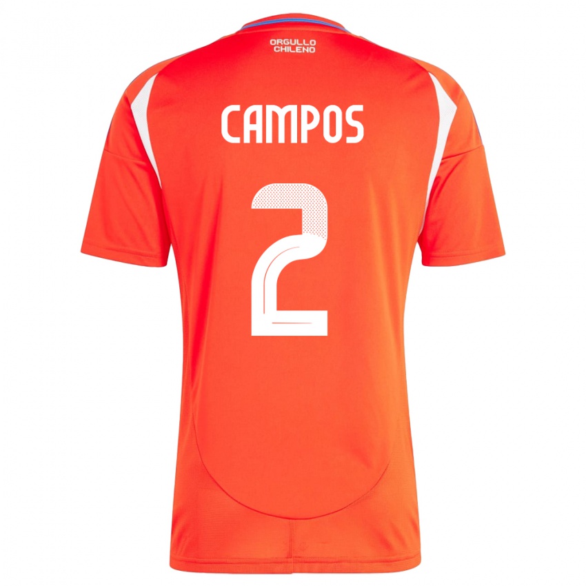 Homem Camisola Chile Víctor Campos #2 Vermelho Principal 24-26 Camisa Brasil