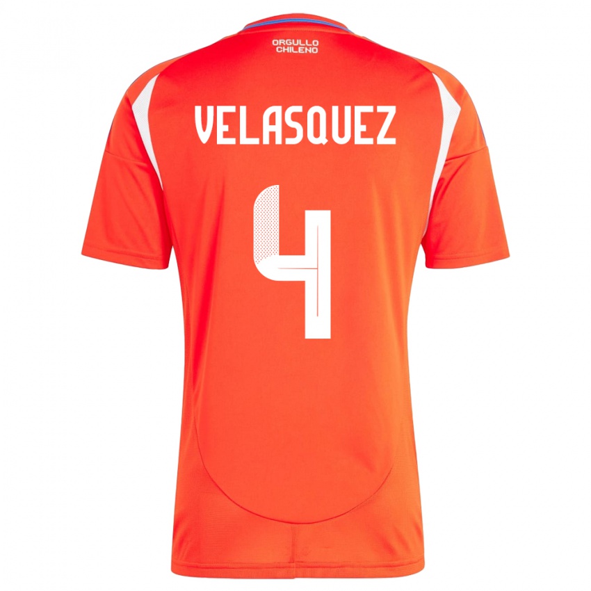 Homem Camisola Chile Lucas Velásquez #4 Vermelho Principal 24-26 Camisa Brasil