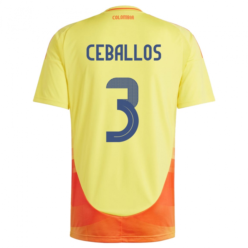 Homem Camisola Colômbia Brayan Ceballos #3 Amarelo Principal 24-26 Camisa Brasil