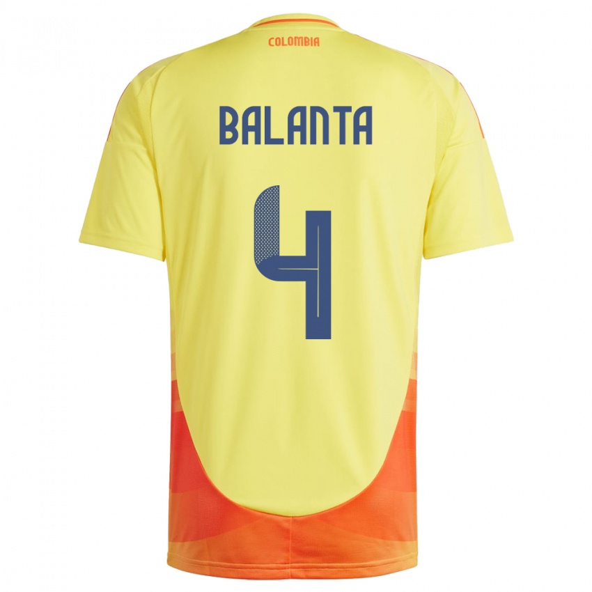 Homem Camisola Colômbia Marlon Balanta #4 Amarelo Principal 24-26 Camisa Brasil