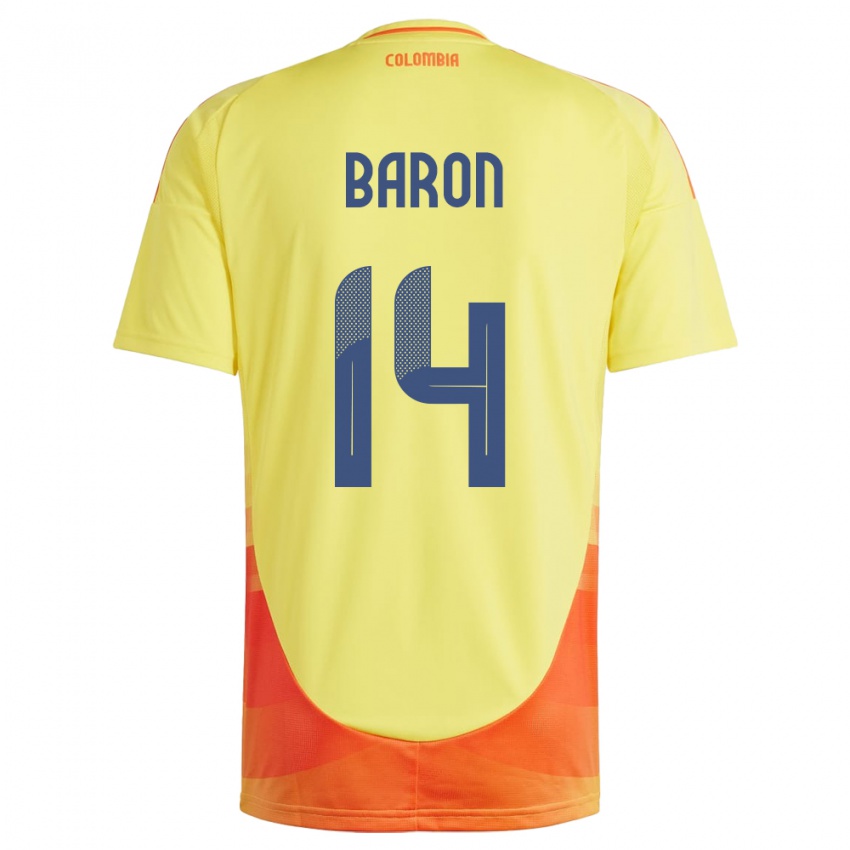 Homem Camisola Colômbia Ángela Barón #14 Amarelo Principal 24-26 Camisa Brasil