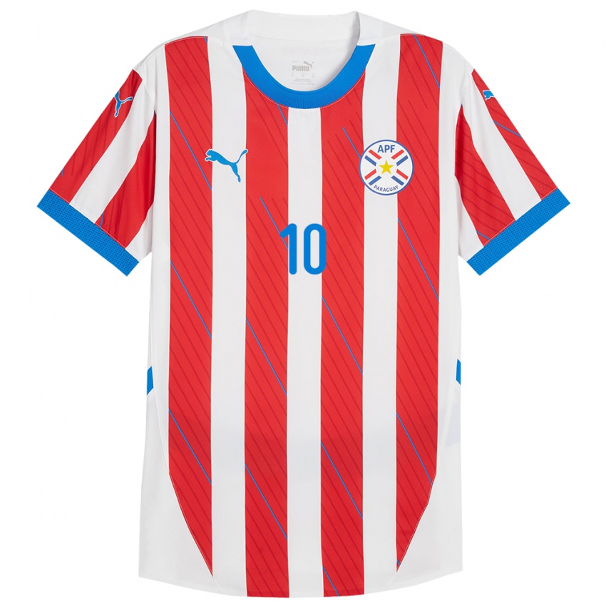 Homem Camisola Paraguai Miguel Almirón #10 Branco Vermelho Principal 24-26 Camisa Brasil