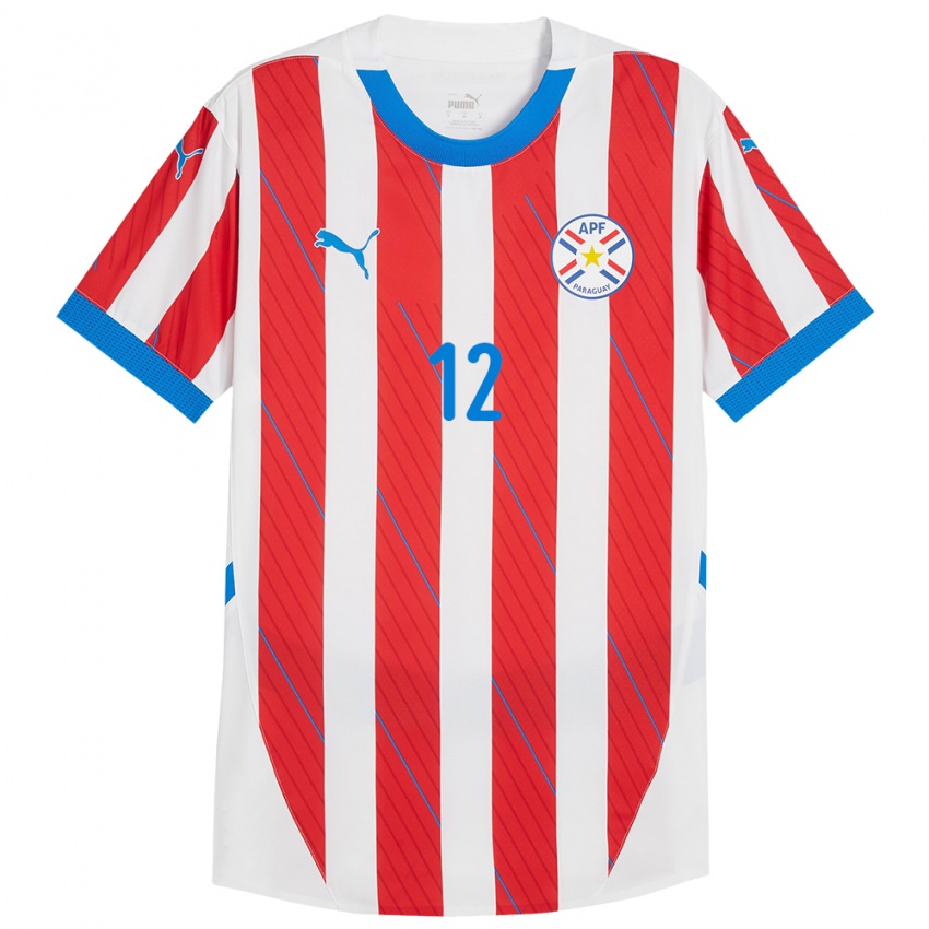 Homem Camisola Paraguai Alfredo Aguilar #12 Branco Vermelho Principal 24-26 Camisa Brasil