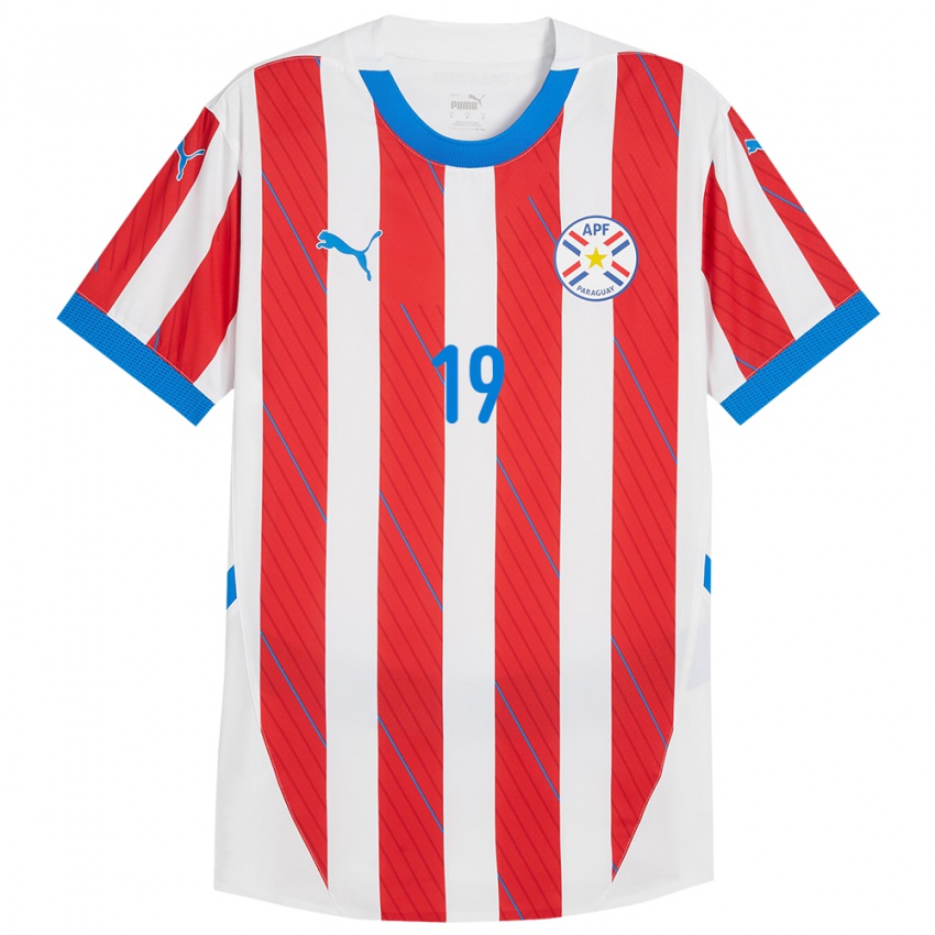 Homem Camisola Paraguai Juan Sánchez #19 Branco Vermelho Principal 24-26 Camisa Brasil