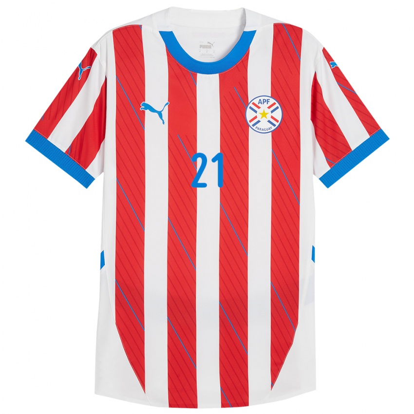 Homem Camisola Paraguai Fabrizio Peralta #21 Branco Vermelho Principal 24-26 Camisa Brasil