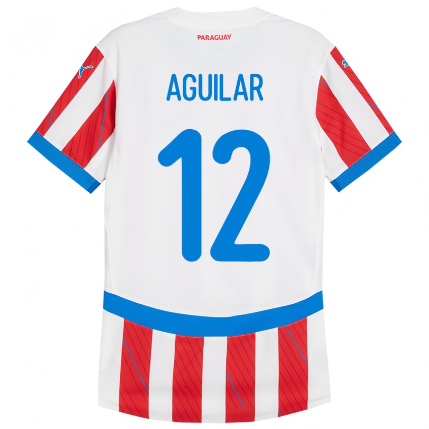 Homem Camisola Paraguai Alfredo Aguilar #12 Branco Vermelho Principal 24-26 Camisa Brasil