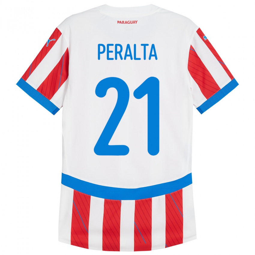 Homem Camisola Paraguai Fabrizio Peralta #21 Branco Vermelho Principal 24-26 Camisa Brasil