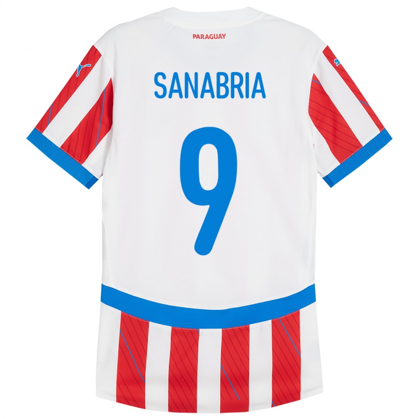 Homem Camisola Paraguai Antonio Sanabria #9 Branco Vermelho Principal 24-26 Camisa Brasil