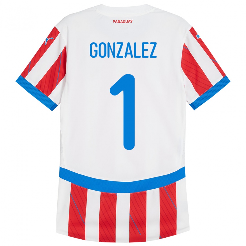 Homem Camisola Paraguai Ángel González #1 Branco Vermelho Principal 24-26 Camisa Brasil