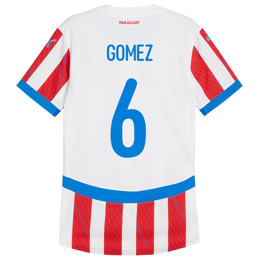 Homem Camisola Paraguai Marcos Gómez #6 Branco Vermelho Principal 24-26 Camisa Brasil