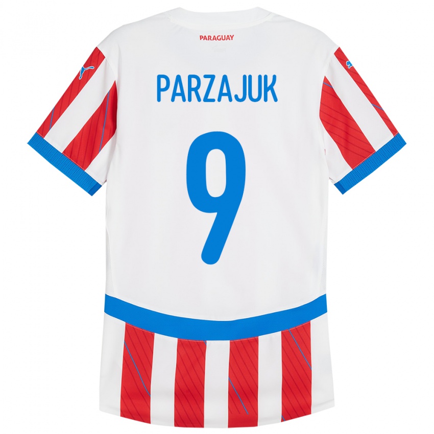 Homem Camisola Paraguai Kevin Parzajuk #9 Branco Vermelho Principal 24-26 Camisa Brasil