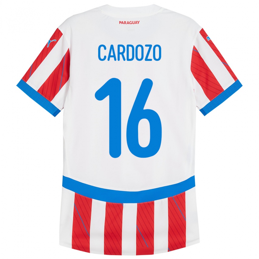 Homem Camisola Paraguai Juan Cardozo #16 Branco Vermelho Principal 24-26 Camisa Brasil