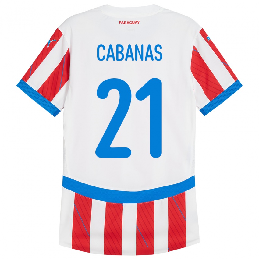 Homem Camisola Paraguai Víctor Cabañas #21 Branco Vermelho Principal 24-26 Camisa Brasil