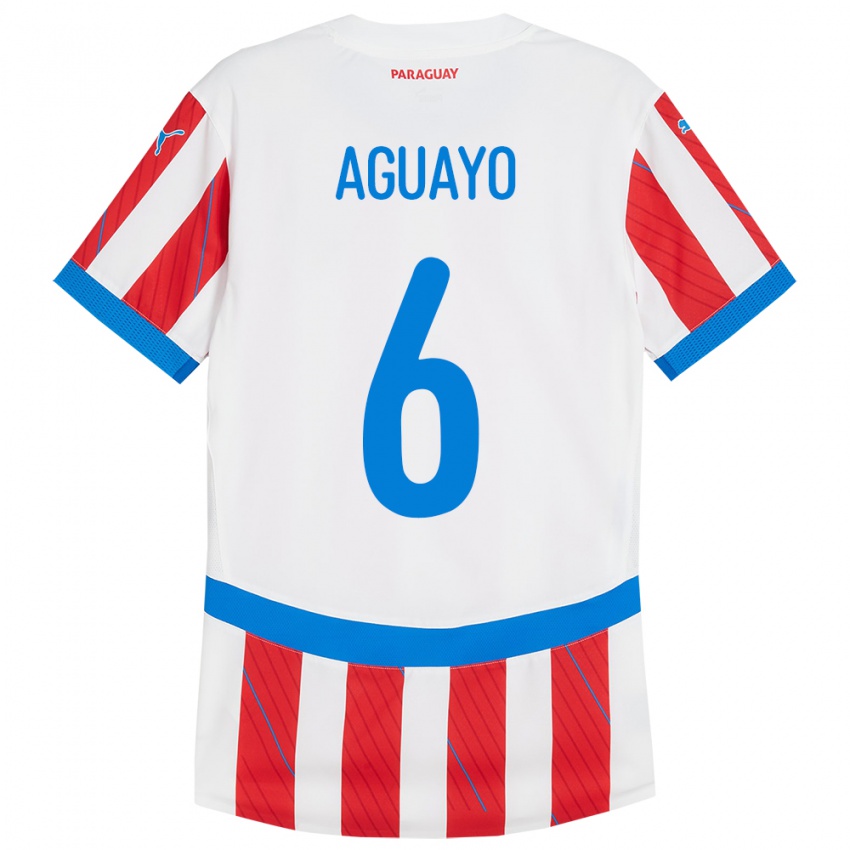 Homem Camisola Paraguai Ángel Aguayo #6 Branco Vermelho Principal 24-26 Camisa Brasil