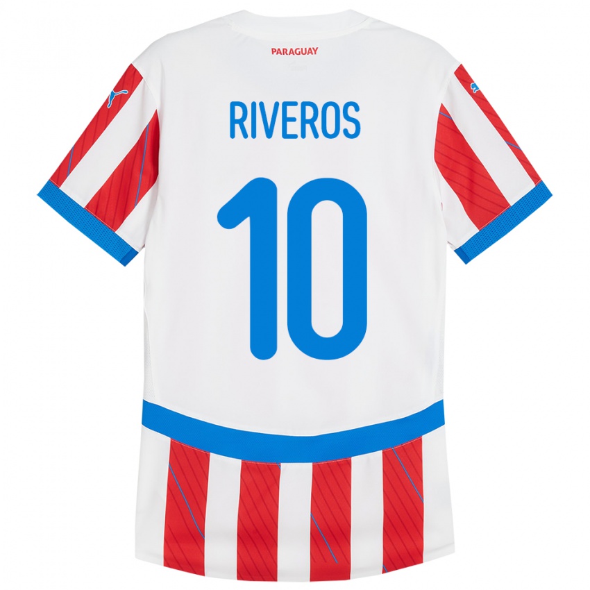 Homem Camisola Paraguai Paulo Riveros #10 Branco Vermelho Principal 24-26 Camisa Brasil