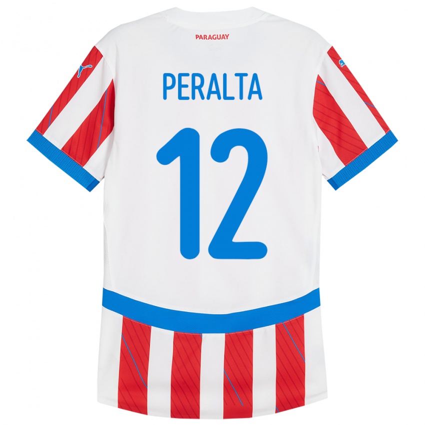 Homem Camisola Paraguai Jesús Peralta #12 Branco Vermelho Principal 24-26 Camisa Brasil