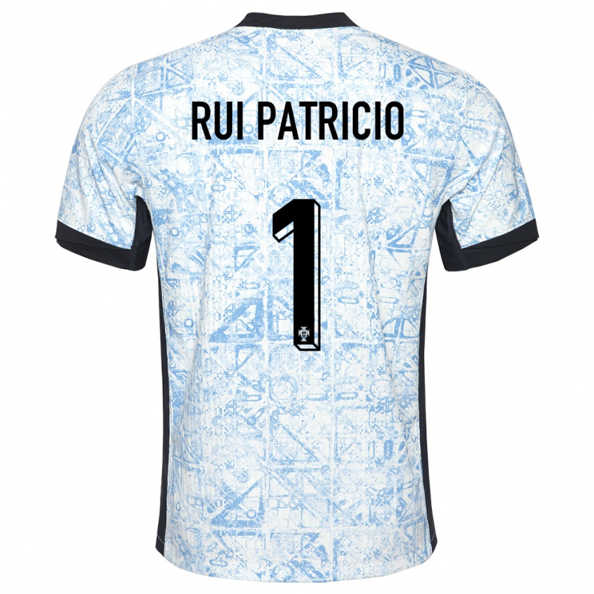 Homem Camisola Portugal Rui Patricio #1 Azul Creme Alternativa 24-26 Camisa Brasil
