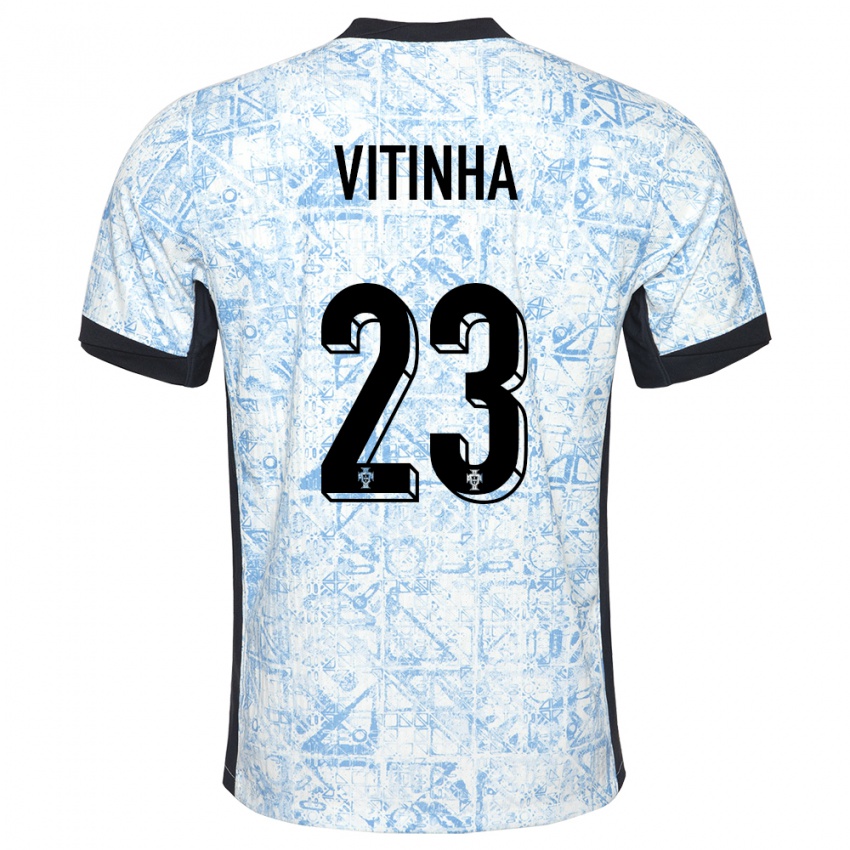 Homem Camisola Portugal Vitinha #23 Azul Creme Alternativa 24-26 Camisa Brasil