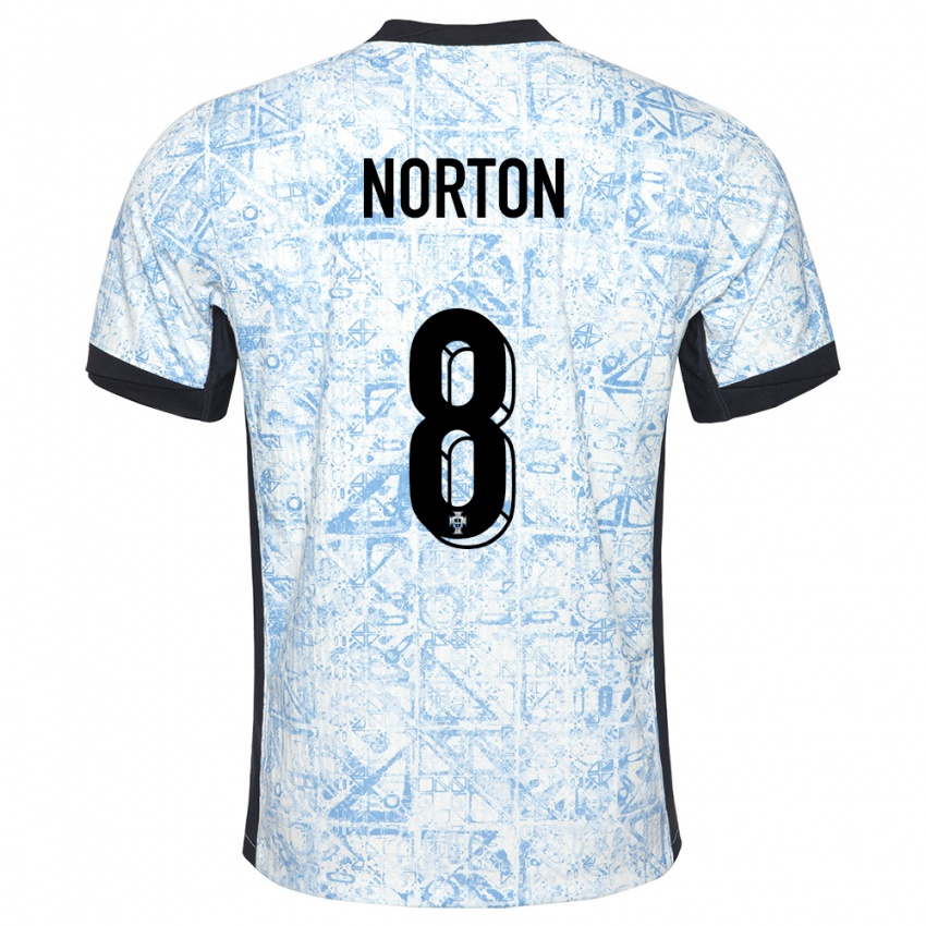 Homem Camisola Portugal Andreia Norton #8 Azul Creme Alternativa 24-26 Camisa Brasil