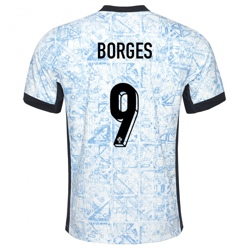 Homem Camisola Portugal Ana Borges #9 Azul Creme Alternativa 24-26 Camisa Brasil