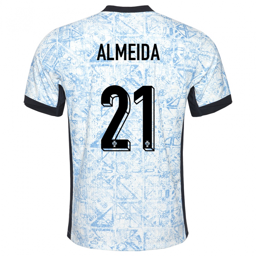 Homem Camisola Portugal Andre Almeida #21 Azul Creme Alternativa 24-26 Camisa Brasil