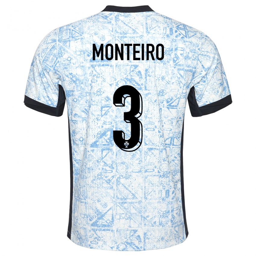 Homem Camisola Portugal Diogo Monteiro #3 Azul Creme Alternativa 24-26 Camisa Brasil