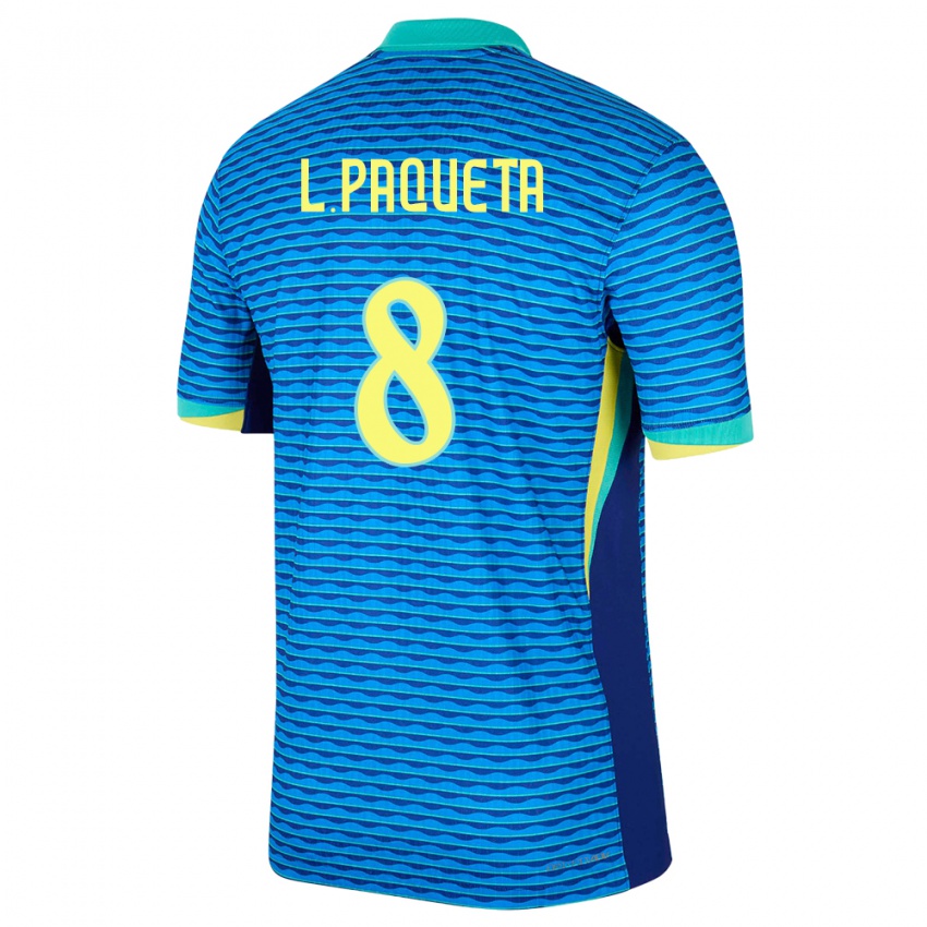 Homem Camisola Brasil Lucas Paqueta #8 Azul Alternativa 24-26 Camisa Brasil