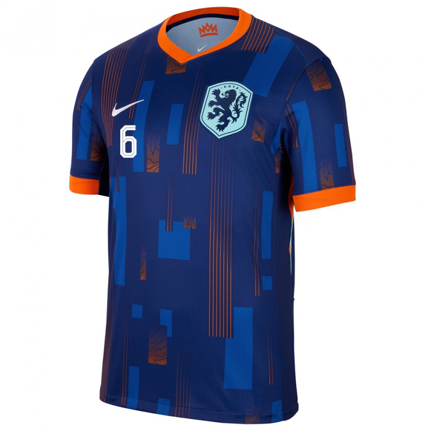 Homem Camisola Países Baixos Stefan De Vrij #6 Azul Alternativa 24-26 Camisa Brasil