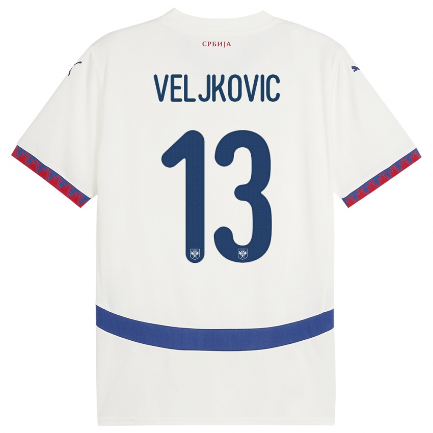 Homem Camisola Sérvia Milos Veljkovic #13 Branco Alternativa 24-26 Camisa Brasil