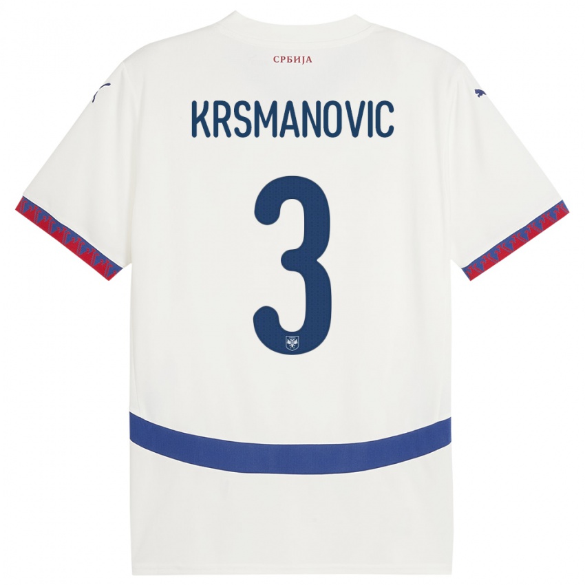 Homem Camisola Sérvia Nemanja Krsmanovic #3 Branco Alternativa 24-26 Camisa Brasil