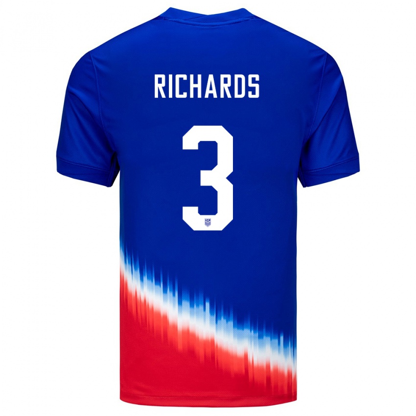 Homem Camisola Estados Unidos Chris Richards #3 Azul Alternativa 24-26 Camisa Brasil