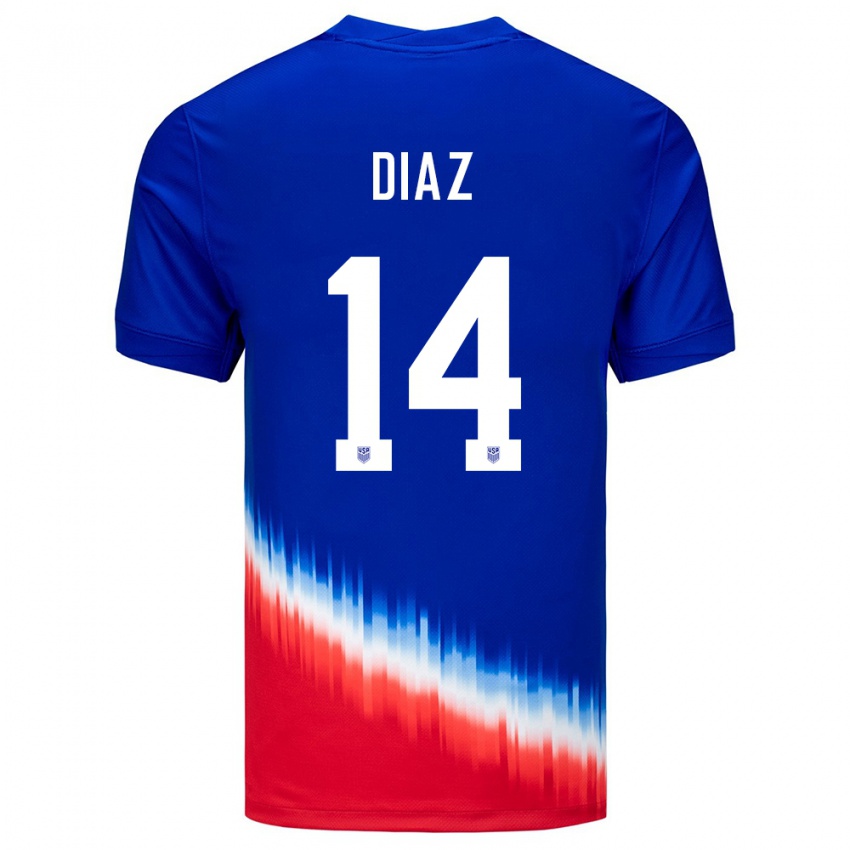 Homem Camisola Estados Unidos Christian Diaz #14 Azul Alternativa 24-26 Camisa Brasil