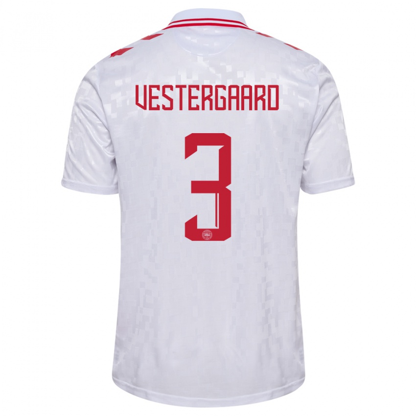 Homem Camisola Dinamarca Jannik Vestergaard #3 Branco Alternativa 24-26 Camisa Brasil