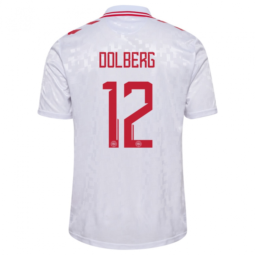 Homem Camisola Dinamarca Kasper Dolberg #12 Branco Alternativa 24-26 Camisa Brasil