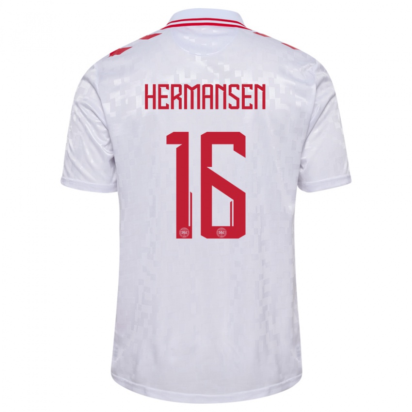 Homem Camisola Dinamarca Mads Hermansen #16 Branco Alternativa 24-26 Camisa Brasil