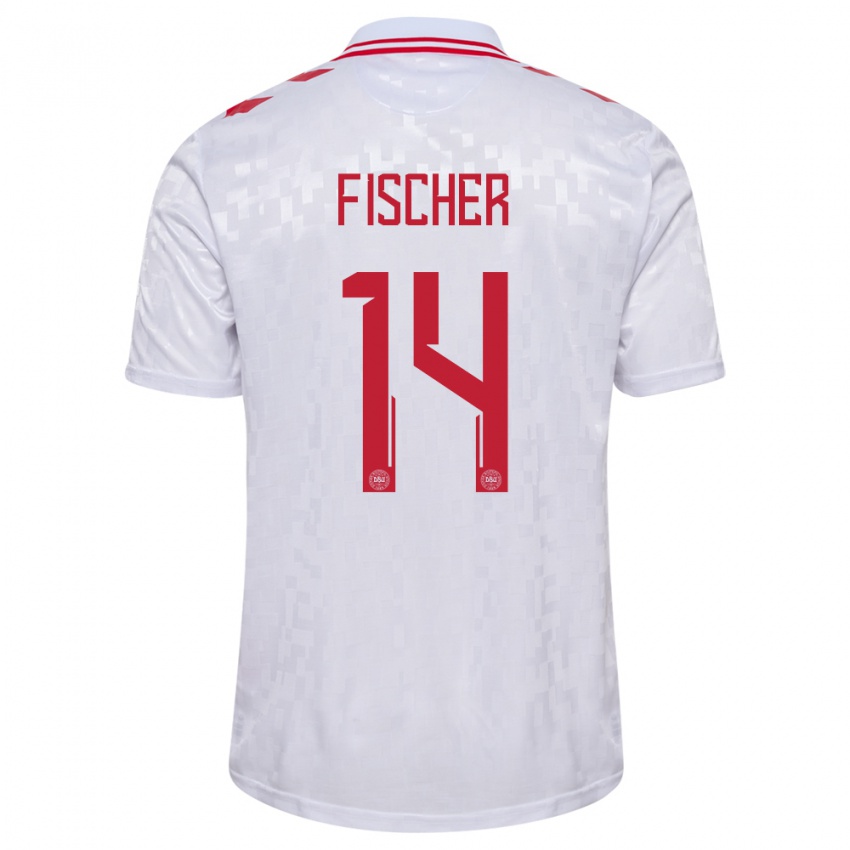 Homem Camisola Dinamarca Mikkel Fischer #14 Branco Alternativa 24-26 Camisa Brasil