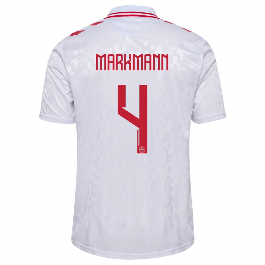 Homem Camisola Dinamarca Noah Markmann #4 Branco Alternativa 24-26 Camisa Brasil