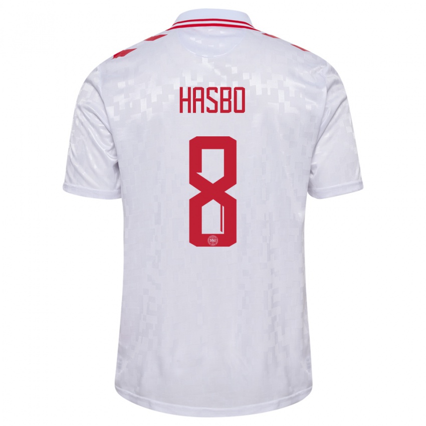 Homem Camisola Dinamarca Josefine Hasbo #8 Branco Alternativa 24-26 Camisa Brasil