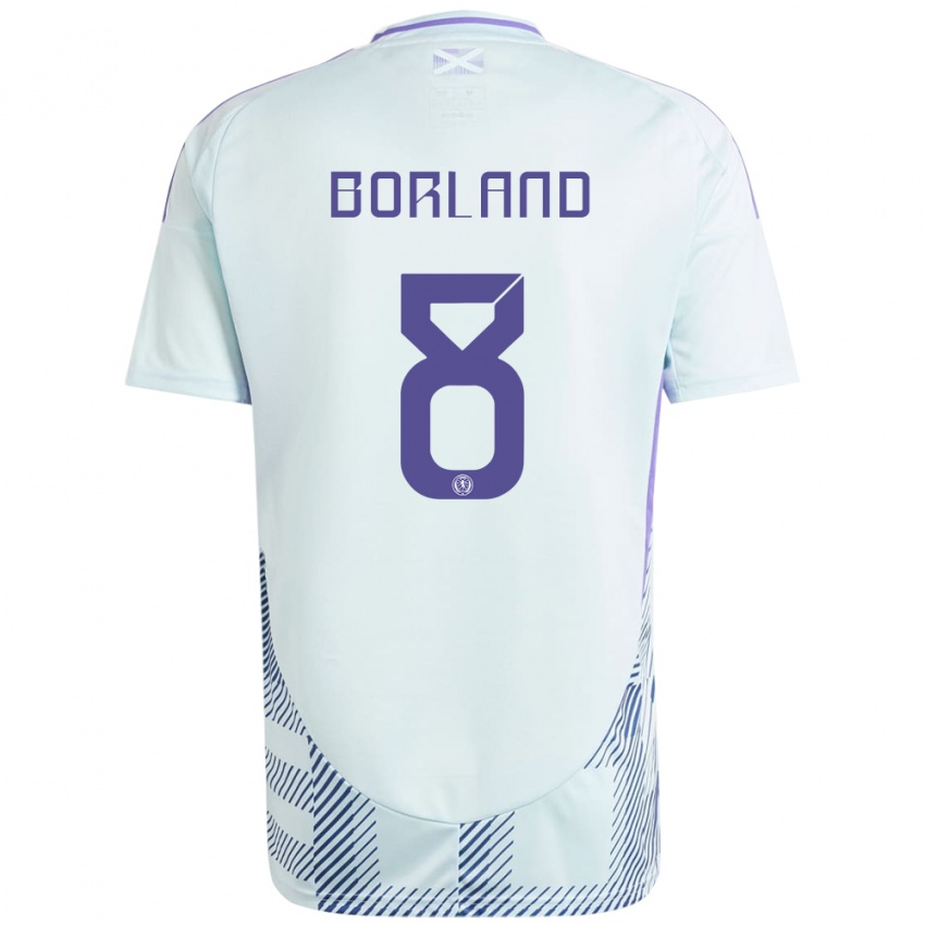 Homem Camisola Escócia Aidan Borland #8 Azul Menta Claro Alternativa 24-26 Camisa Brasil